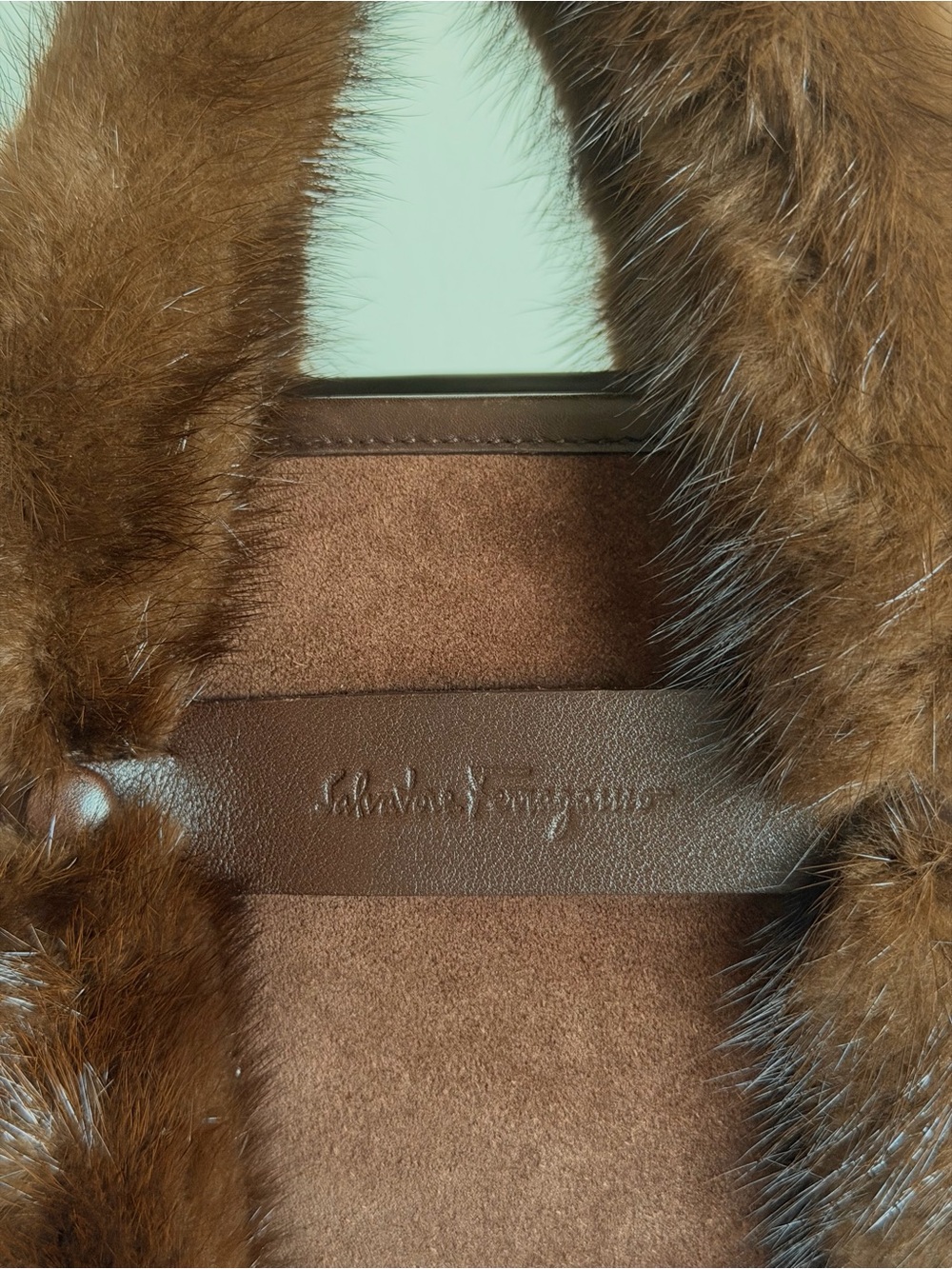 Salvatore Ferragamo Brown Suede Mink Fur Handle Bag - Picture 9 of 13